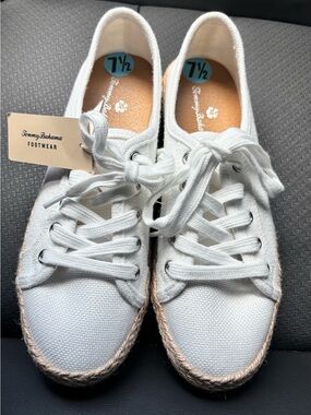Tommy Bahama White Canvas Women's Lace-Up Espadrille Sneakers
